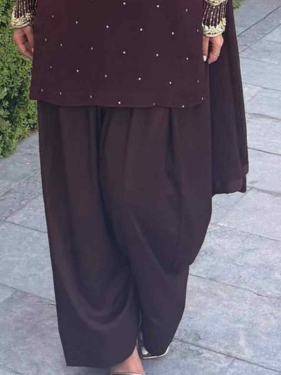 Coffee Brown Heavy Faux Georgette Embroidered Festival Casual Ready Farsi Pant Salwar Kameez
