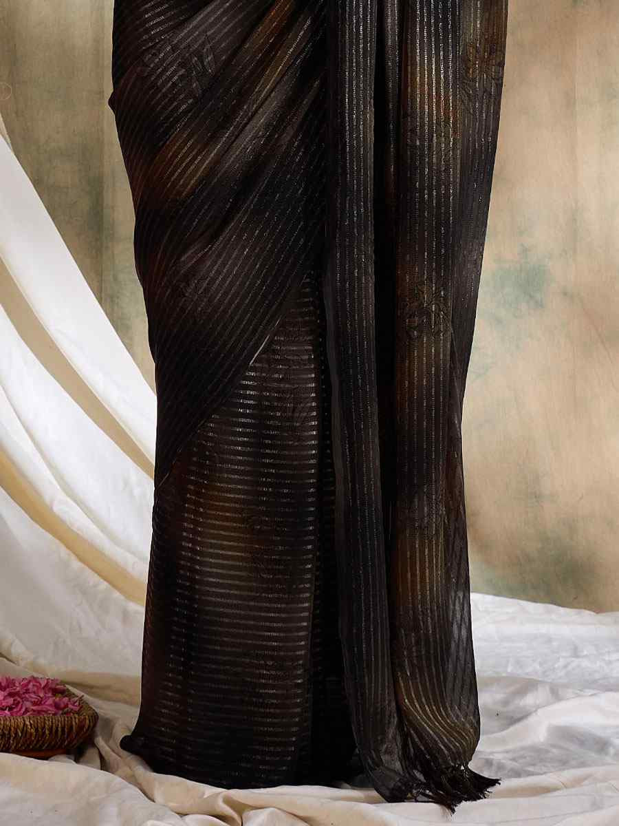 Coffee Brown Sparkle Lining Silk Printed Casual Reception Festival Wedding Fancy Classic Style Sarees