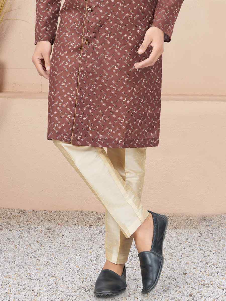Coffee Cotton Printed Wedding Festival Sherwani