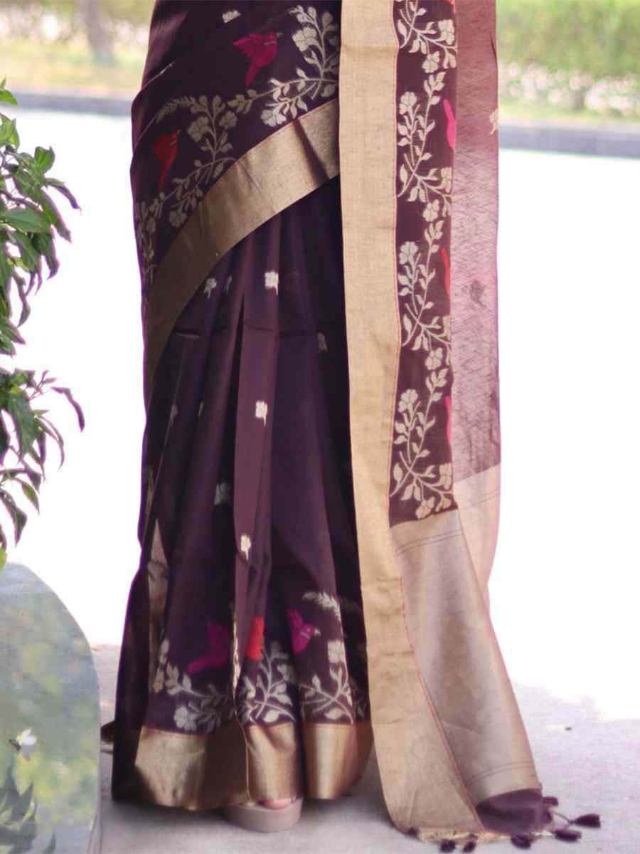 Coffee Cotton Silk Handwoven Casual Festival Classic Style Saree