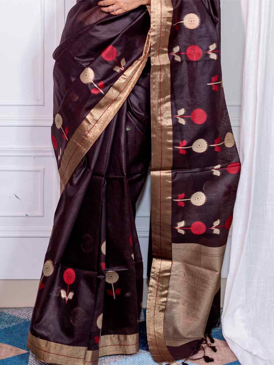 Coffee Cotton Silk Handwoven Casual Festival Classic Style Saree