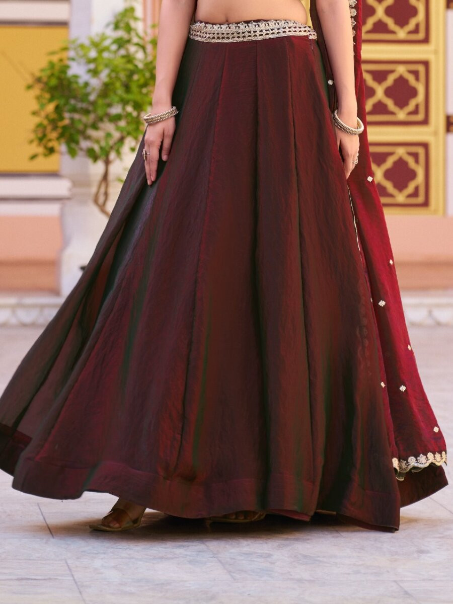 Coffee Fendy Silk Embroidery Sequins Wedding Reception Party Festival Circular Lehenga Choli