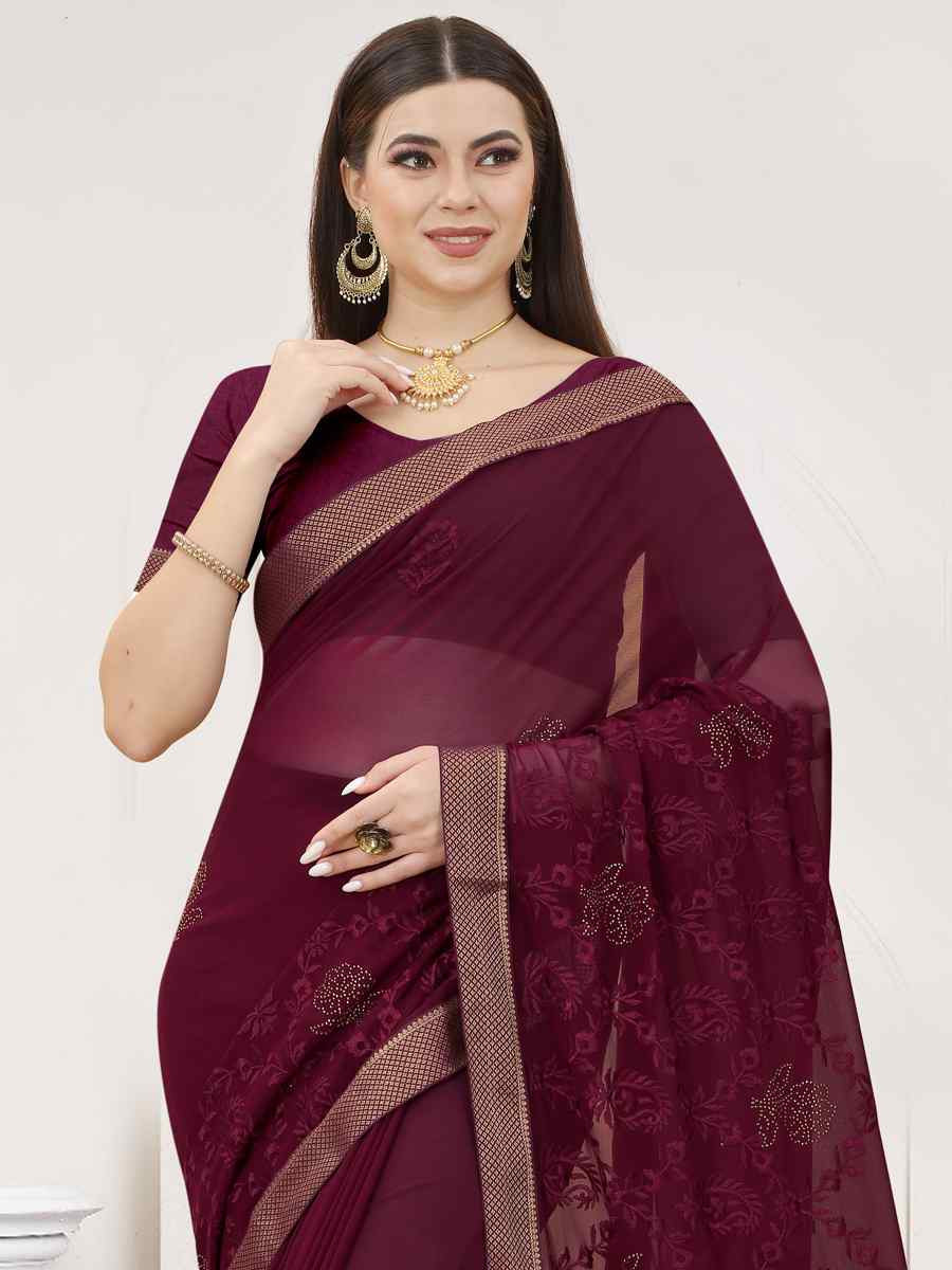 Coffee Georgette Embroidery Casual Reception Festival Wedding Fancy Heavy Border Saree