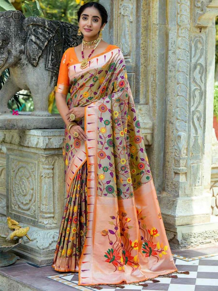 Coffee Kanjivaram Silk Handwoven Wedding Festival Heavy Border Saree