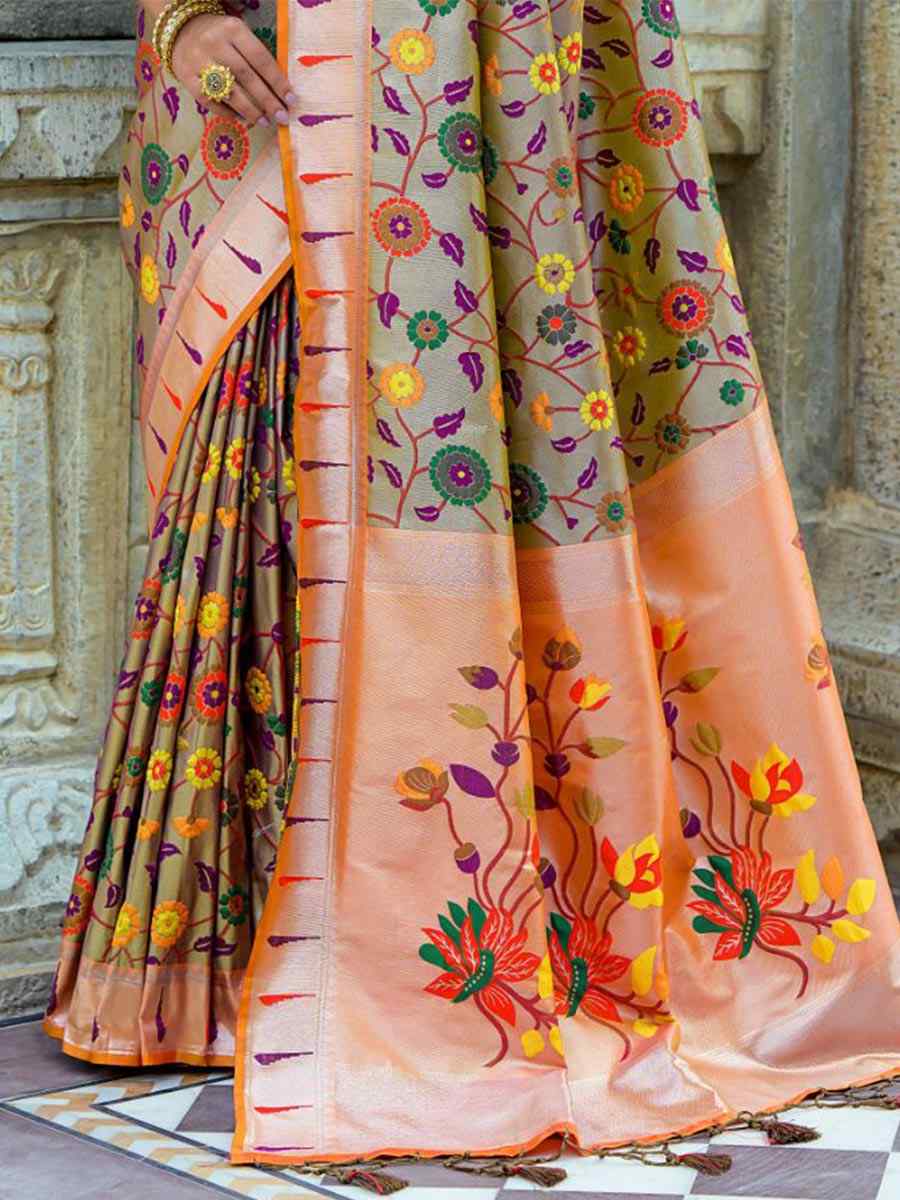 Coffee Kanjivaram Silk Handwoven Wedding Festival Heavy Border Saree