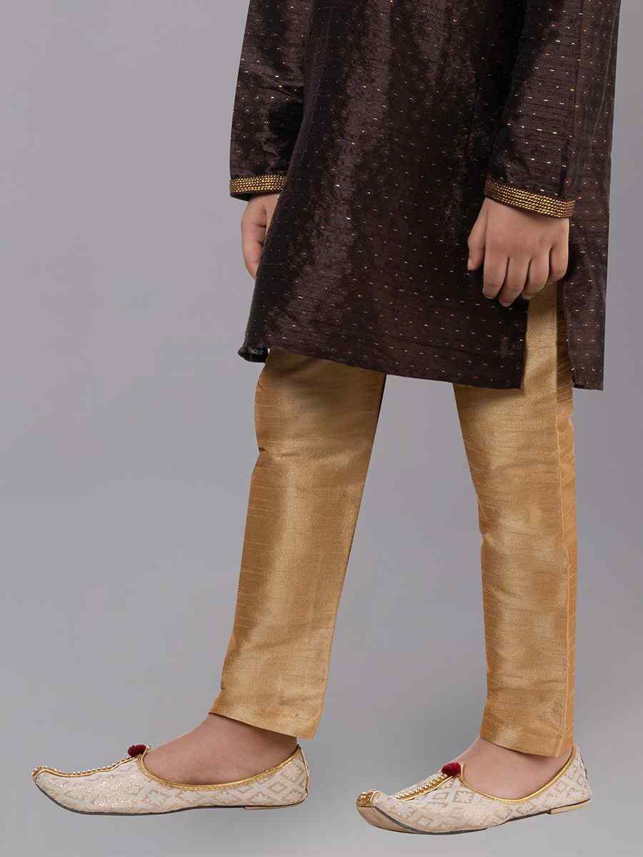 Coffee Polyester Cotton Embroidered Festival Traditional Kurta Pyjama Boys Wear