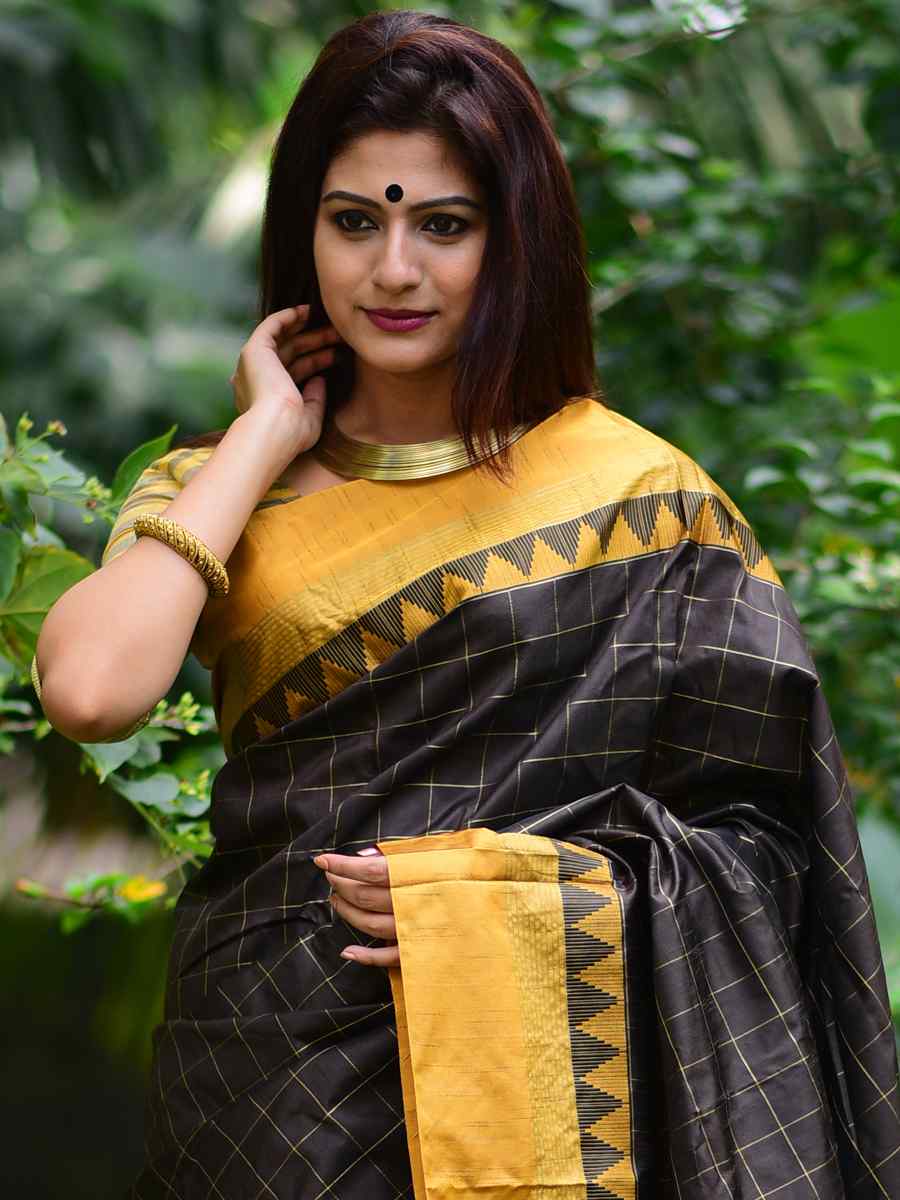 Coffee Raw Silk Handwoven Party Festival Heavy Border Saree