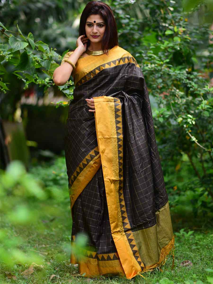 Coffee Raw Silk Handwoven Party Festival Heavy Border Saree