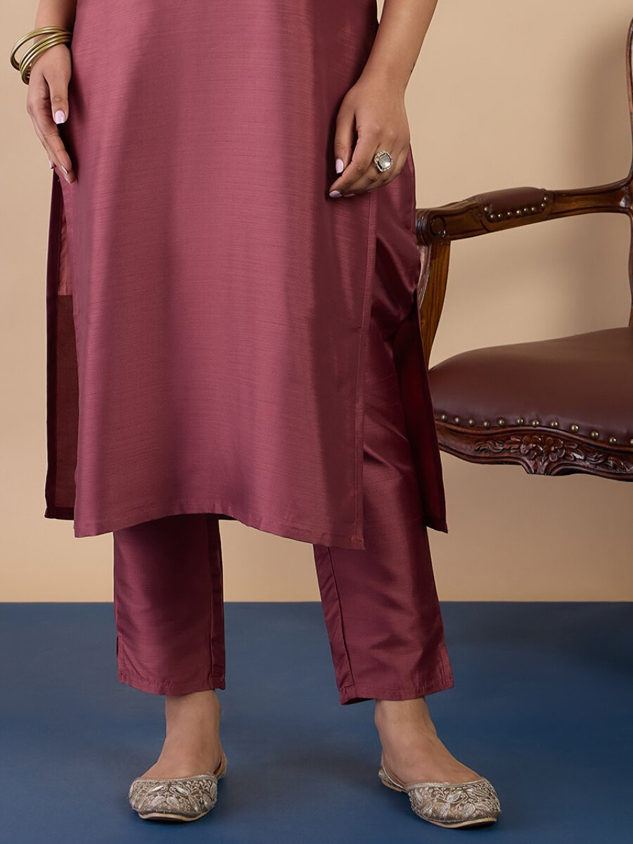 Coffee Silk Blend Embroidery Wedding Party Festival Casual Pant Salwar Kameez