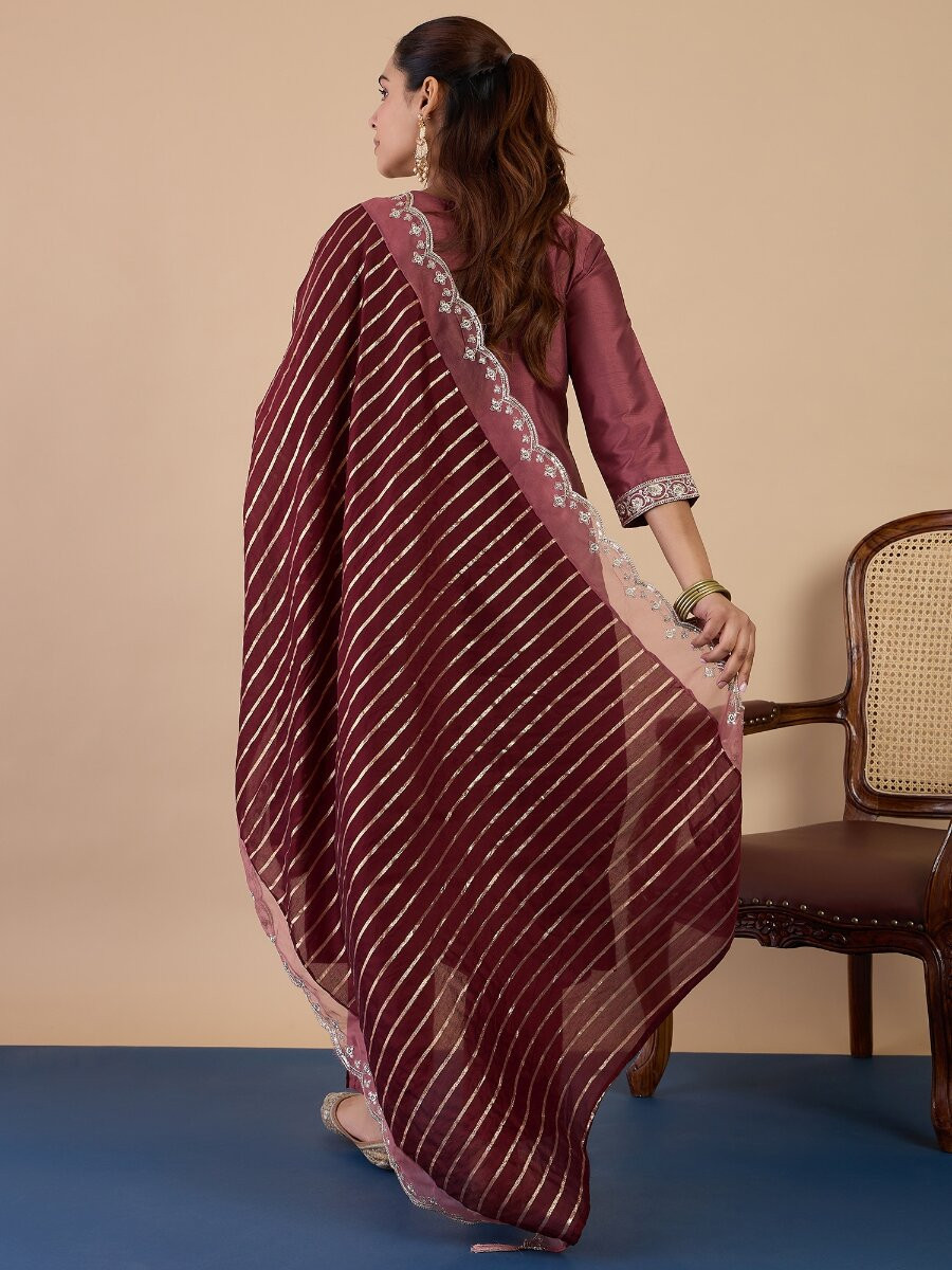 Coffee Silk Blend Embroidery Wedding Party Festival Casual Pant Salwar Kameez