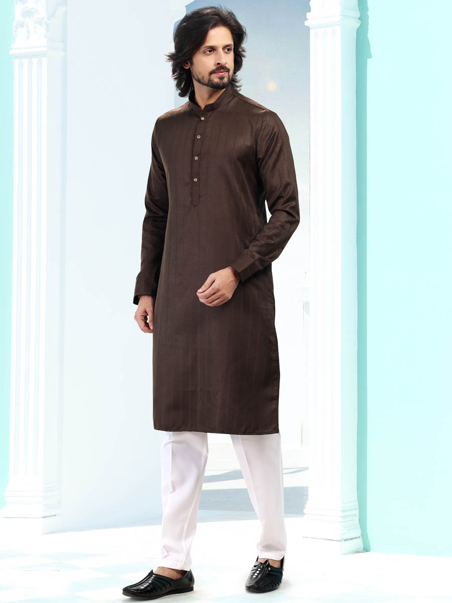 Coffee Silk Woven Festival Casual Kurta