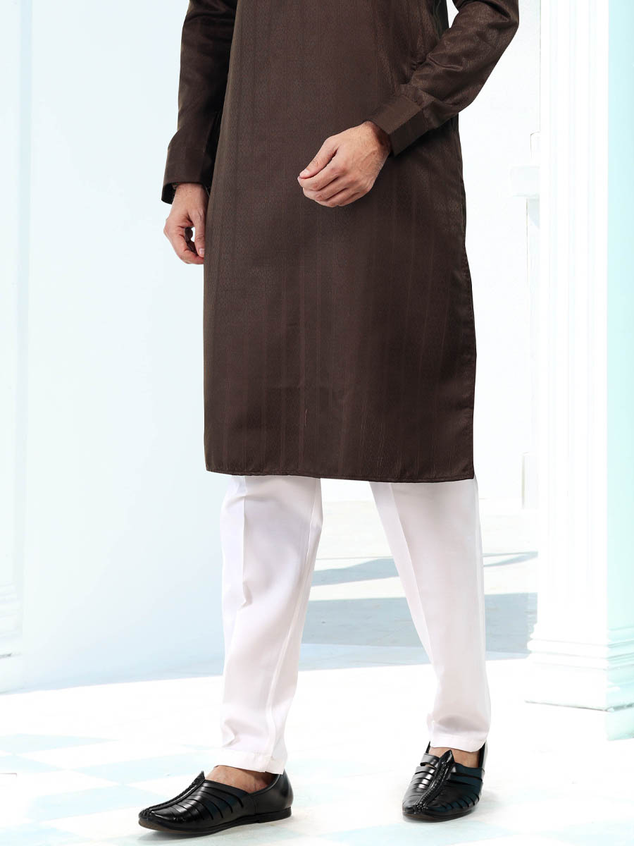 Coffee Silk Woven Festival Casual Kurta