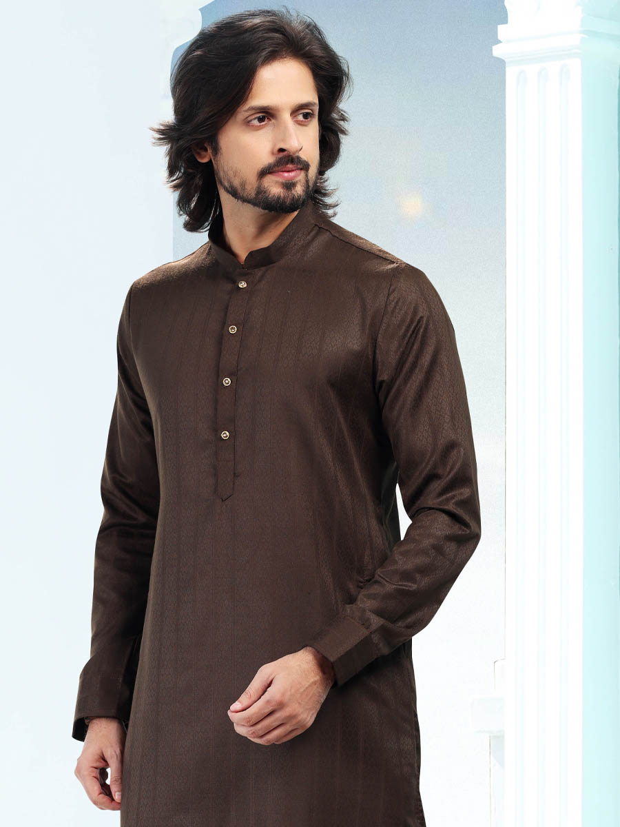 Coffee Silk Woven Festival Casual Kurta