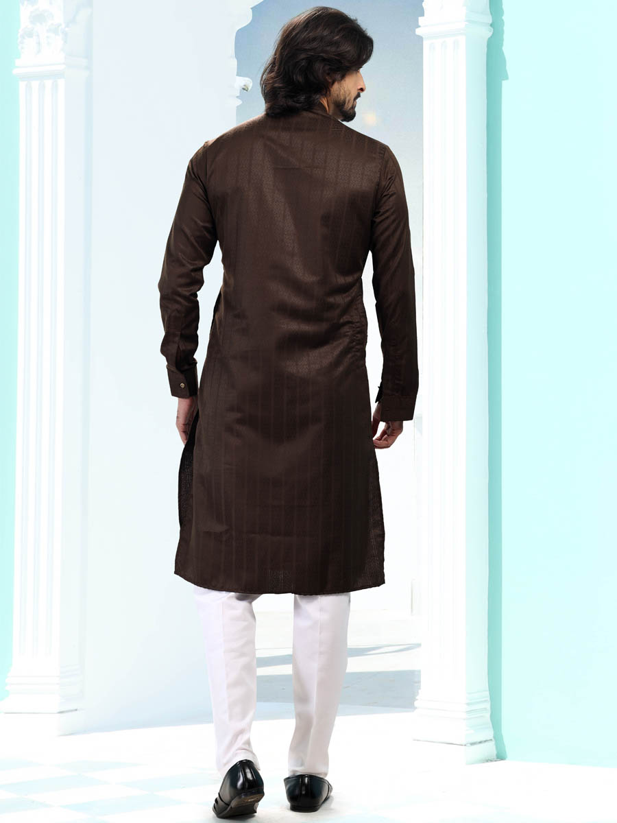 Coffee Silk Woven Festival Casual Kurta