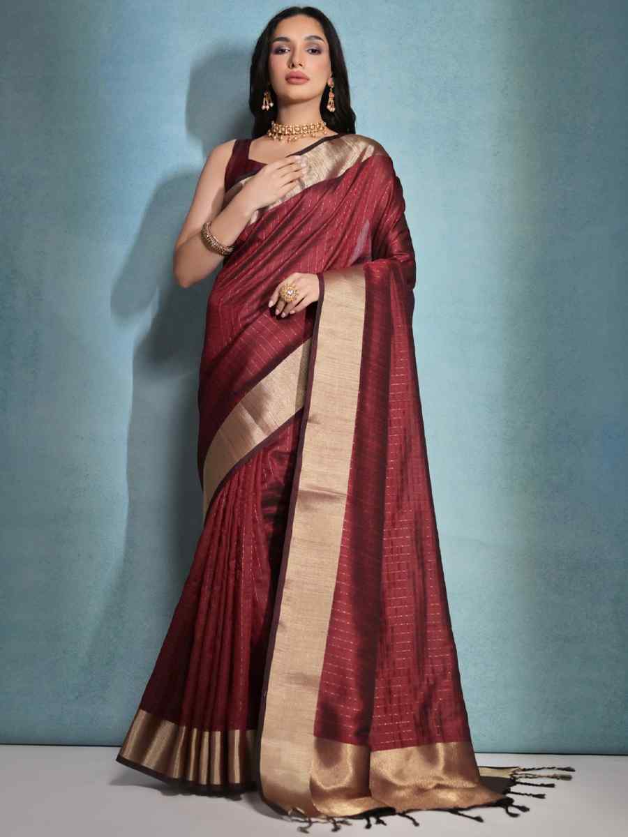 Coffee Soft Tussar Silk Handwoven Casual Festival Classic Style Saree