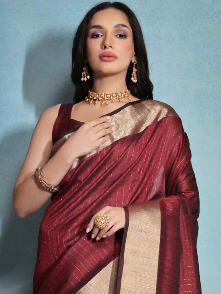 Coffee Soft Tussar Silk Handwoven Casual Festival Classic Style Saree