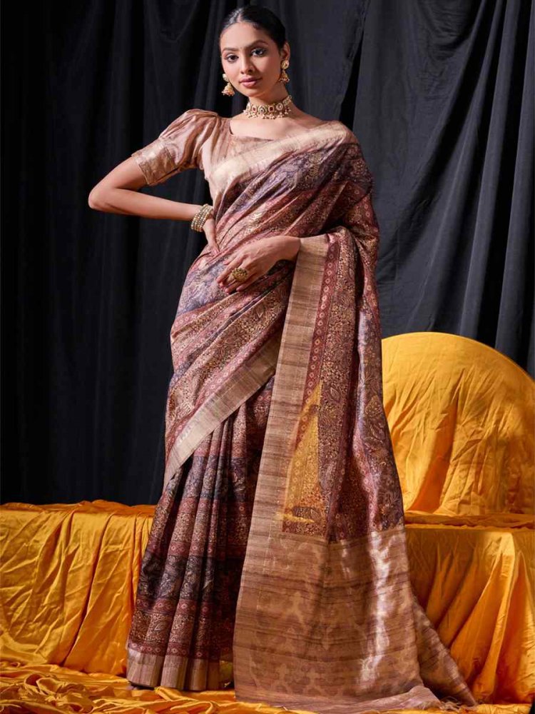 Coffee Tussar Silk Handwoven Casual Festival Classic Style Saree