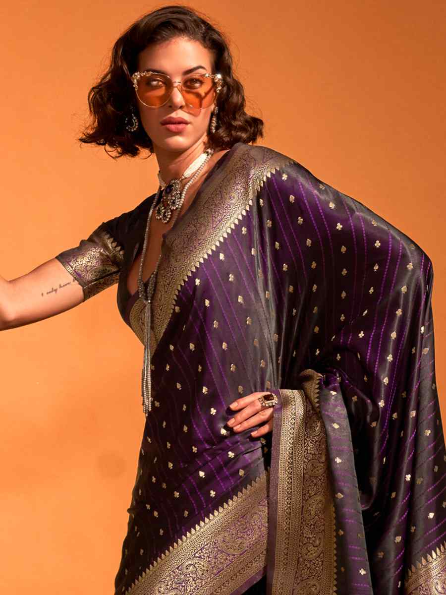 Congo Dark Brown Satin Handwoven Wedding Festival Heavy Border Saree