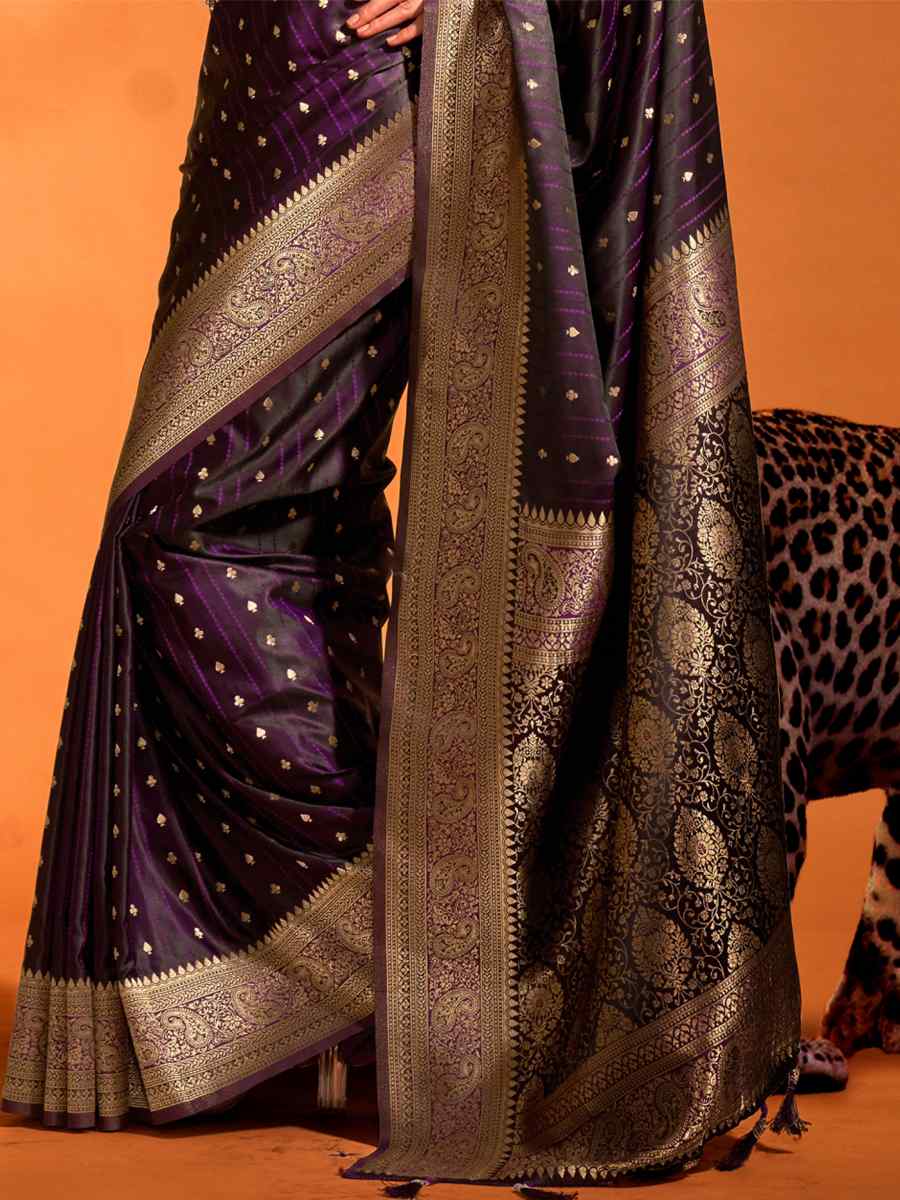 Congo Dark Brown Satin Handwoven Wedding Festival Heavy Border Saree