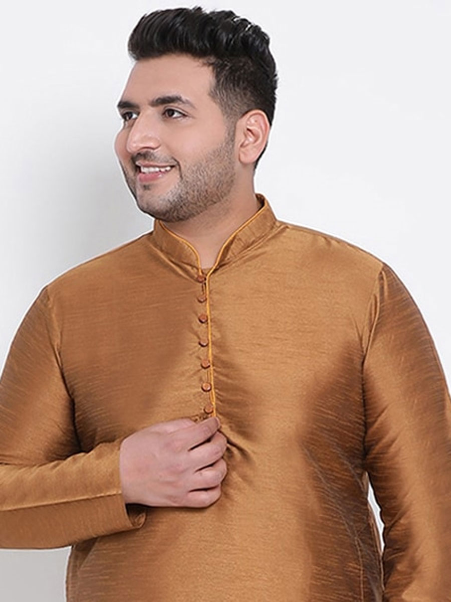 Copper Brown Dupion Silk Festival Plain Kurta