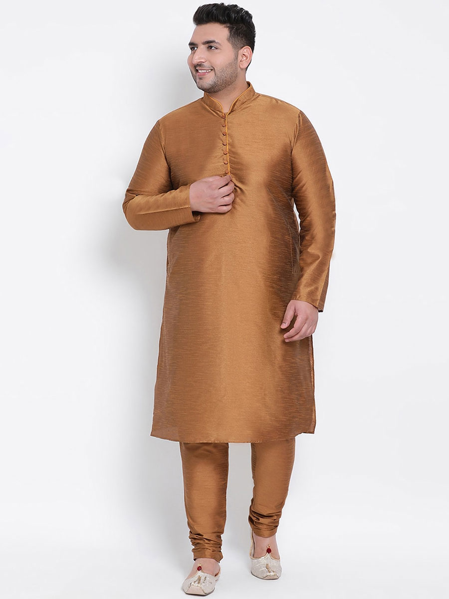 Copper Brown Dupion Silk Festival Plain Kurta