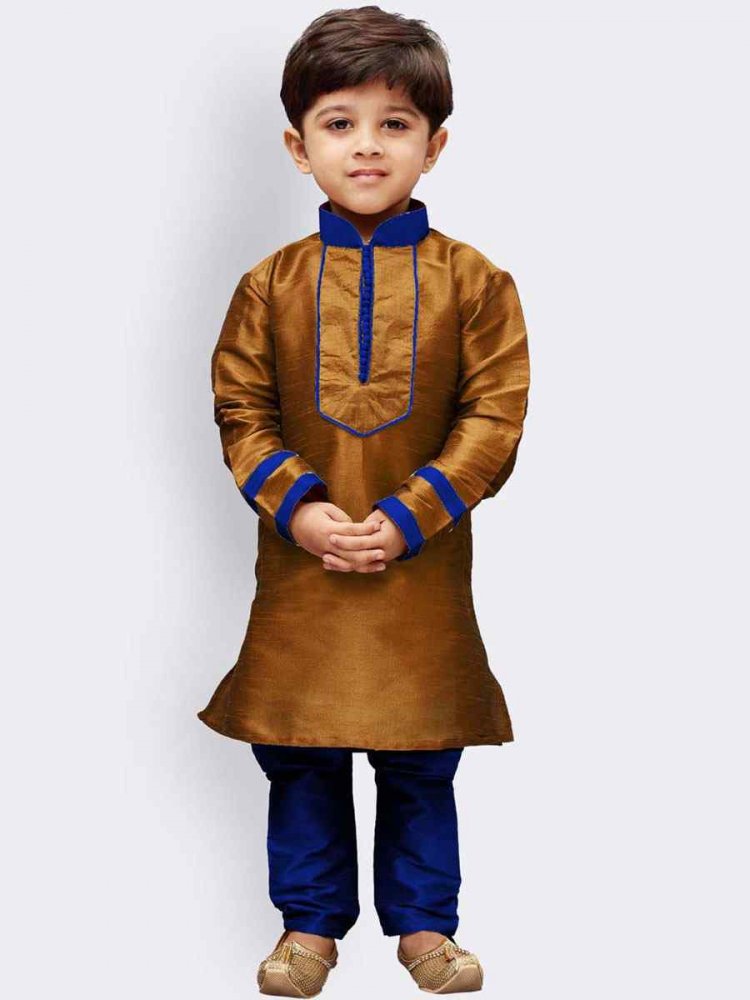 Copper Gold Art Dupion Zardosi Festival Kurta Pyjama Boys Wear