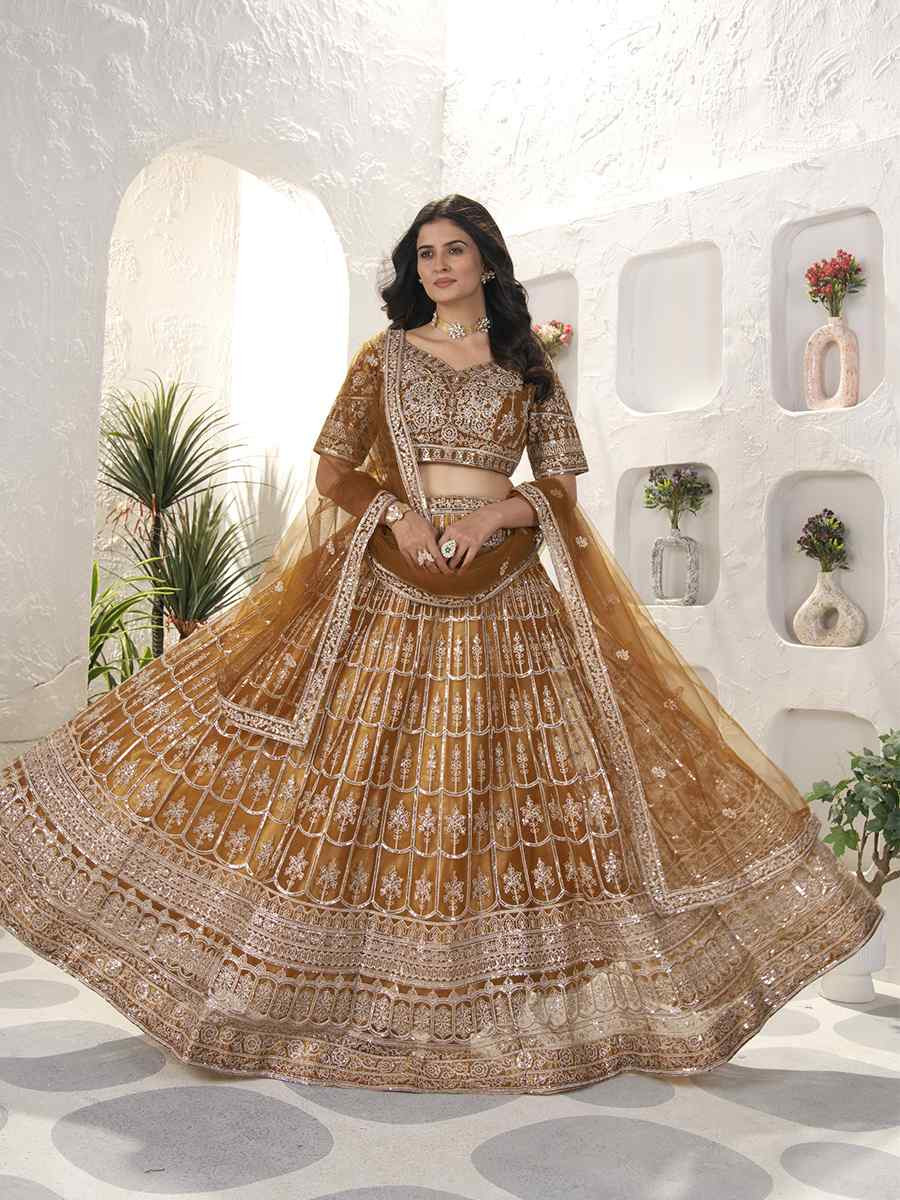 Copper Net Embroidered Wedding Festival Heavy Border Lehenga Choli