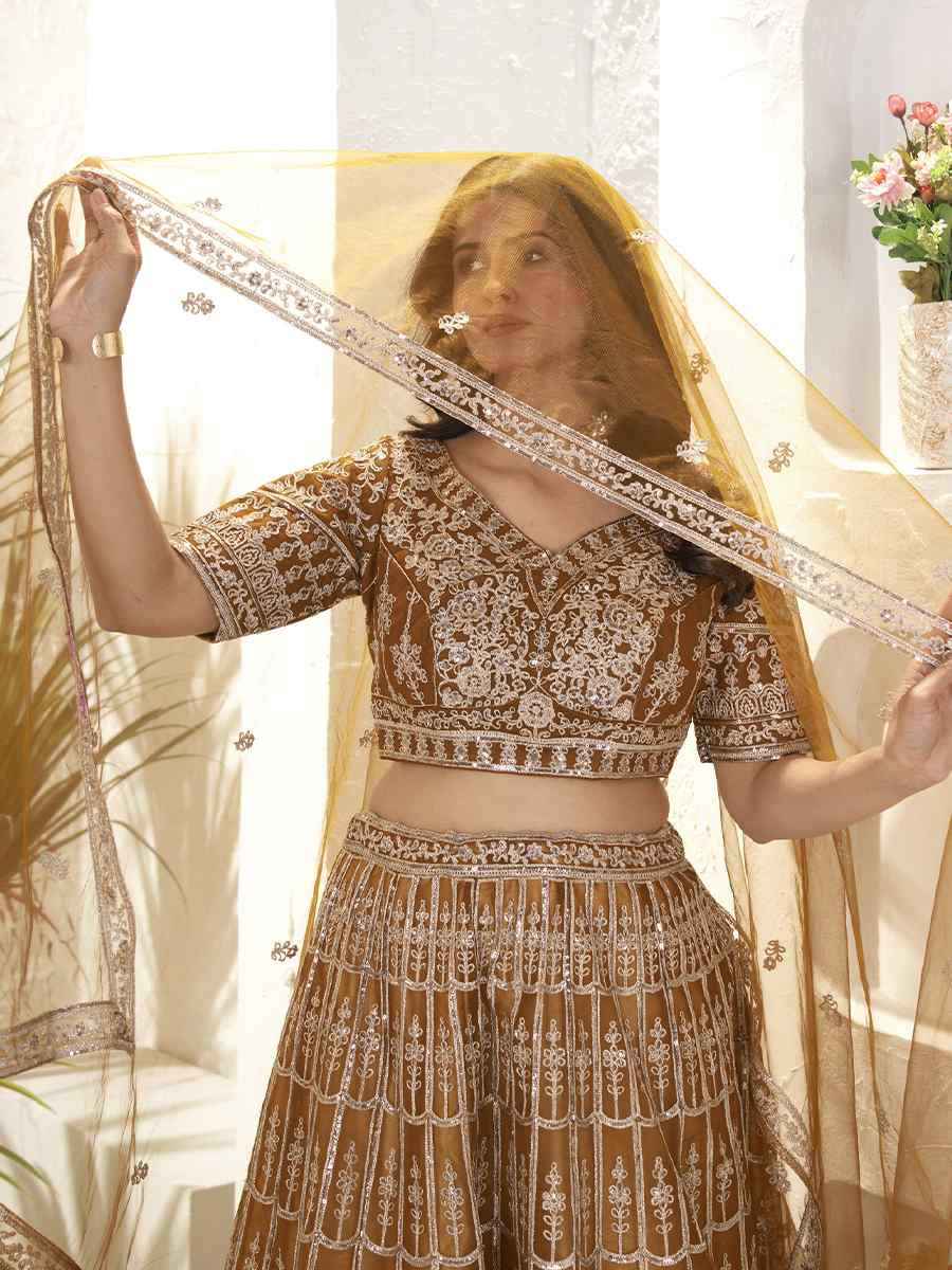 Copper Net Embroidered Wedding Festival Heavy Border Lehenga Choli
