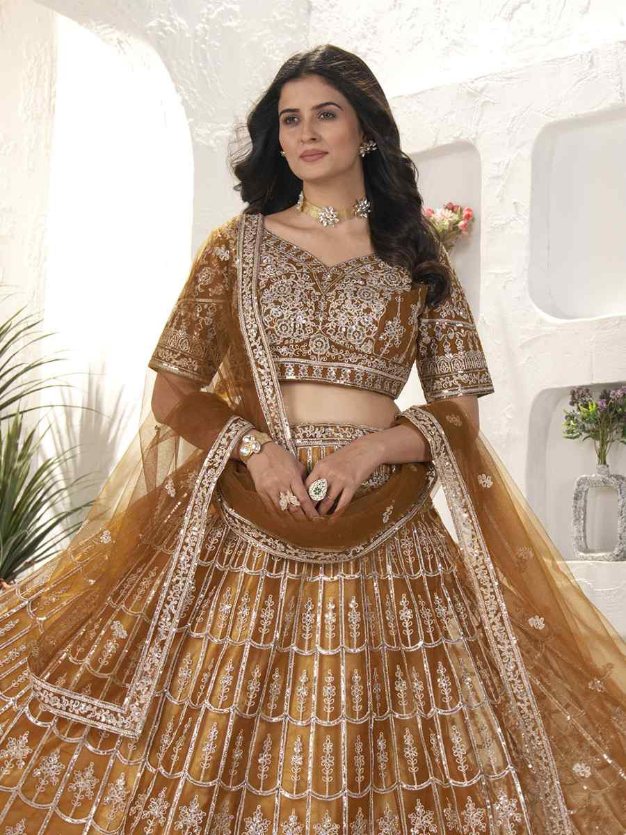 Copper Net Embroidered Wedding Festival Heavy Border Lehenga Choli