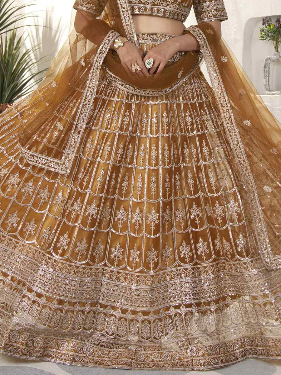 Copper Net Embroidered Wedding Festival Heavy Border Lehenga Choli
