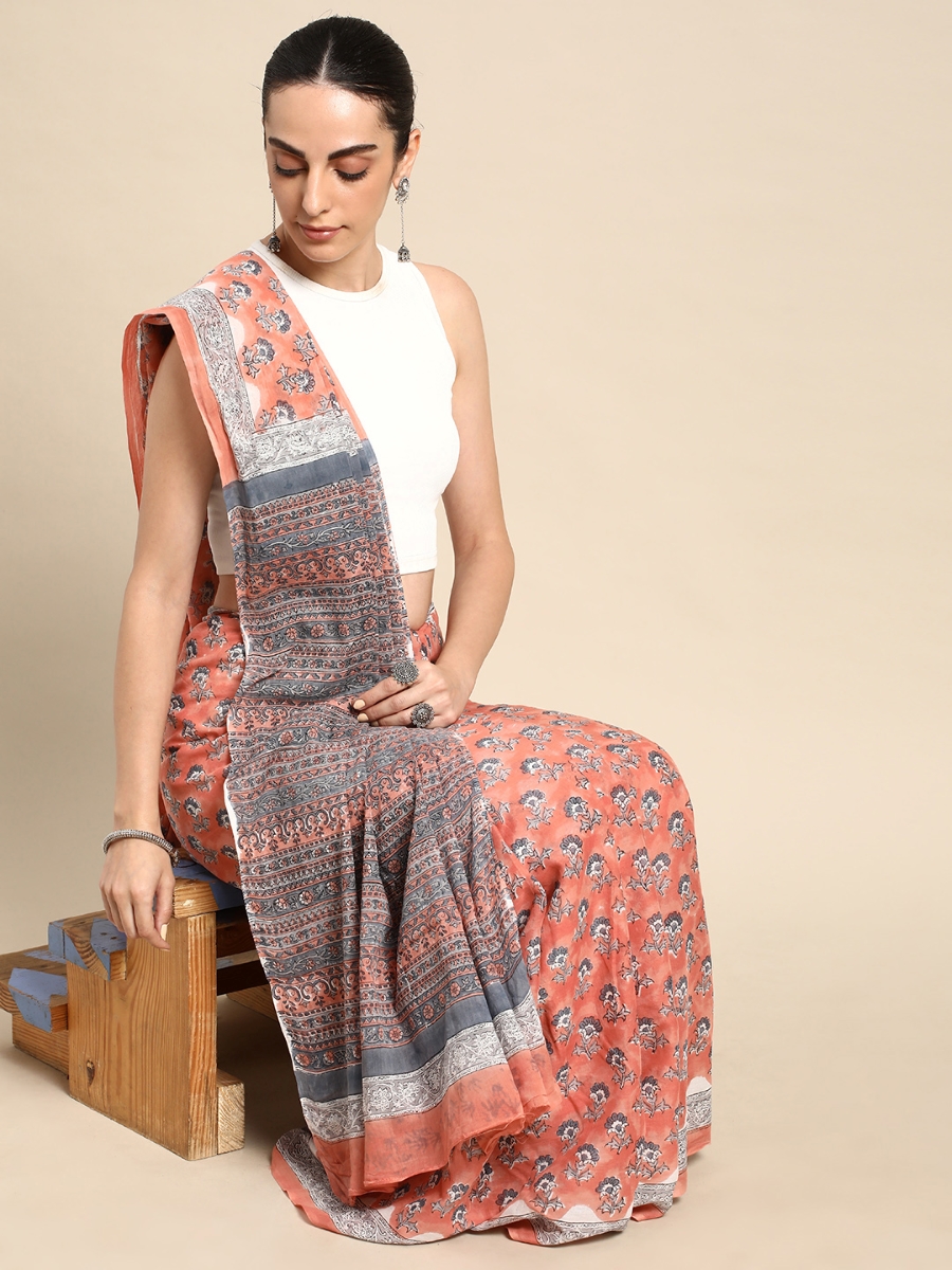 Coral Cotton Printed Festival Casual Contemporary Sarees