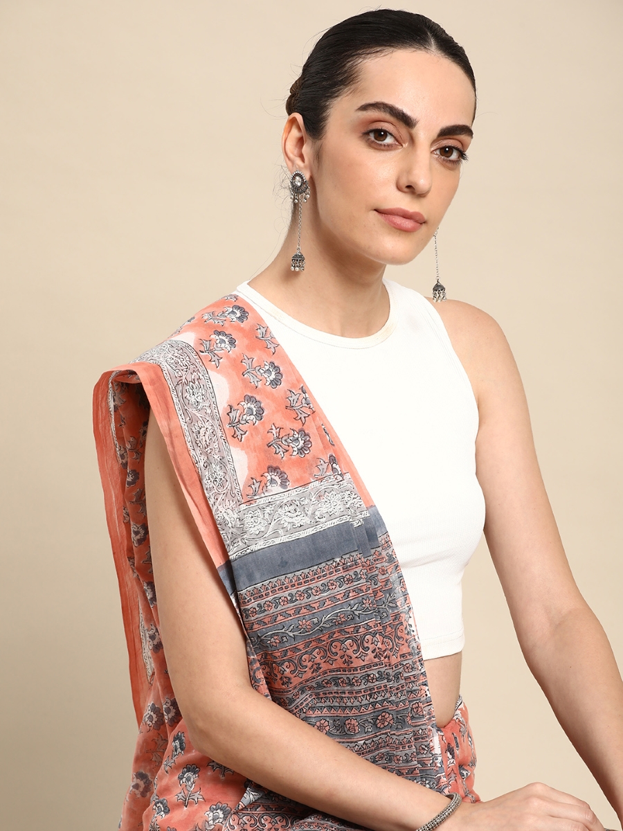 Coral Cotton Printed Festival Casual Contemporary Sarees