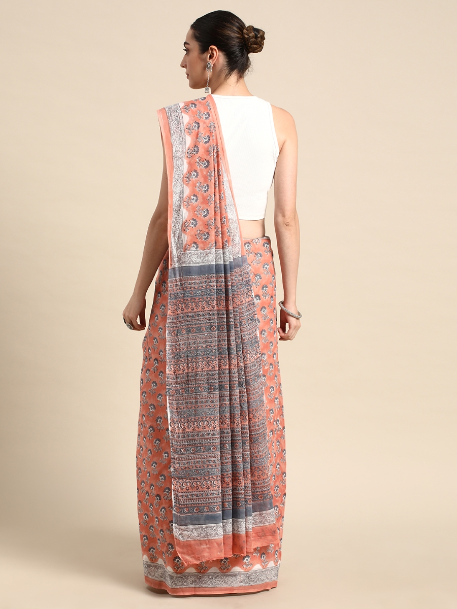 Coral Cotton Printed Festival Casual Contemporary Sarees