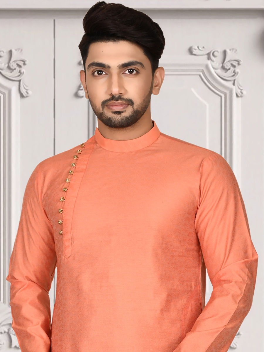 Coral Pink Cotton Plain Festival Kurta