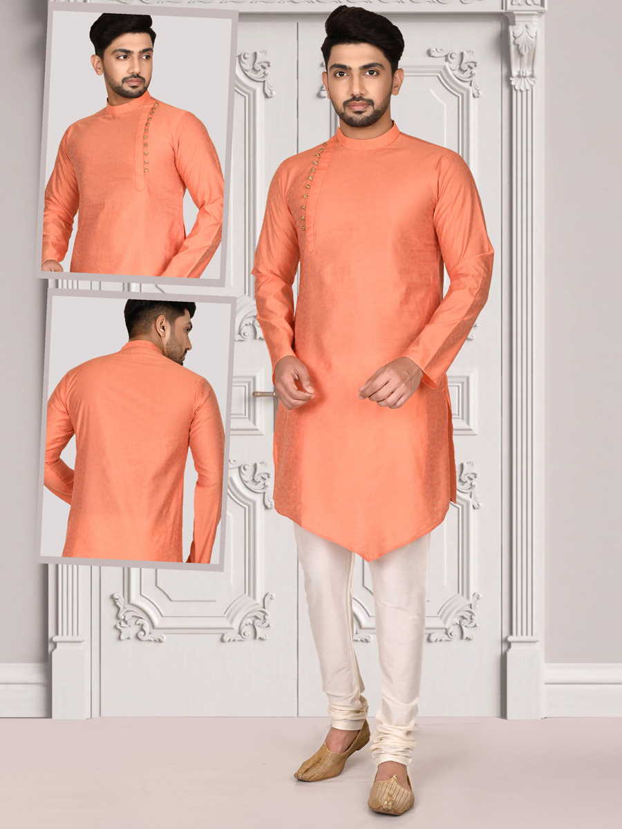 Coral Pink Cotton Plain Festival Kurta