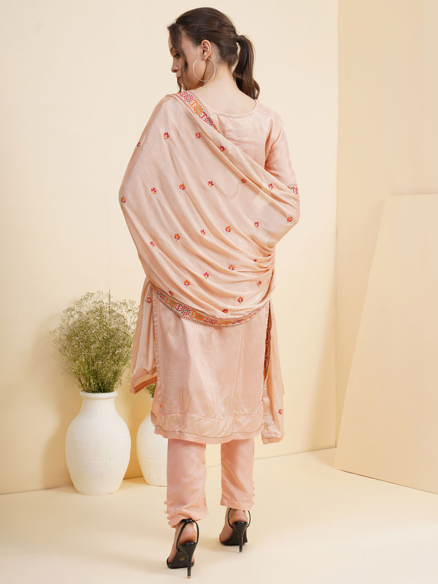 Coral Pink Silk Embroidered Party Pant Kameez