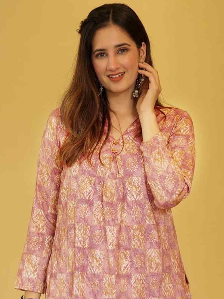 Coral Pure Maslin Printed Festival Casual Kurti With Bottom