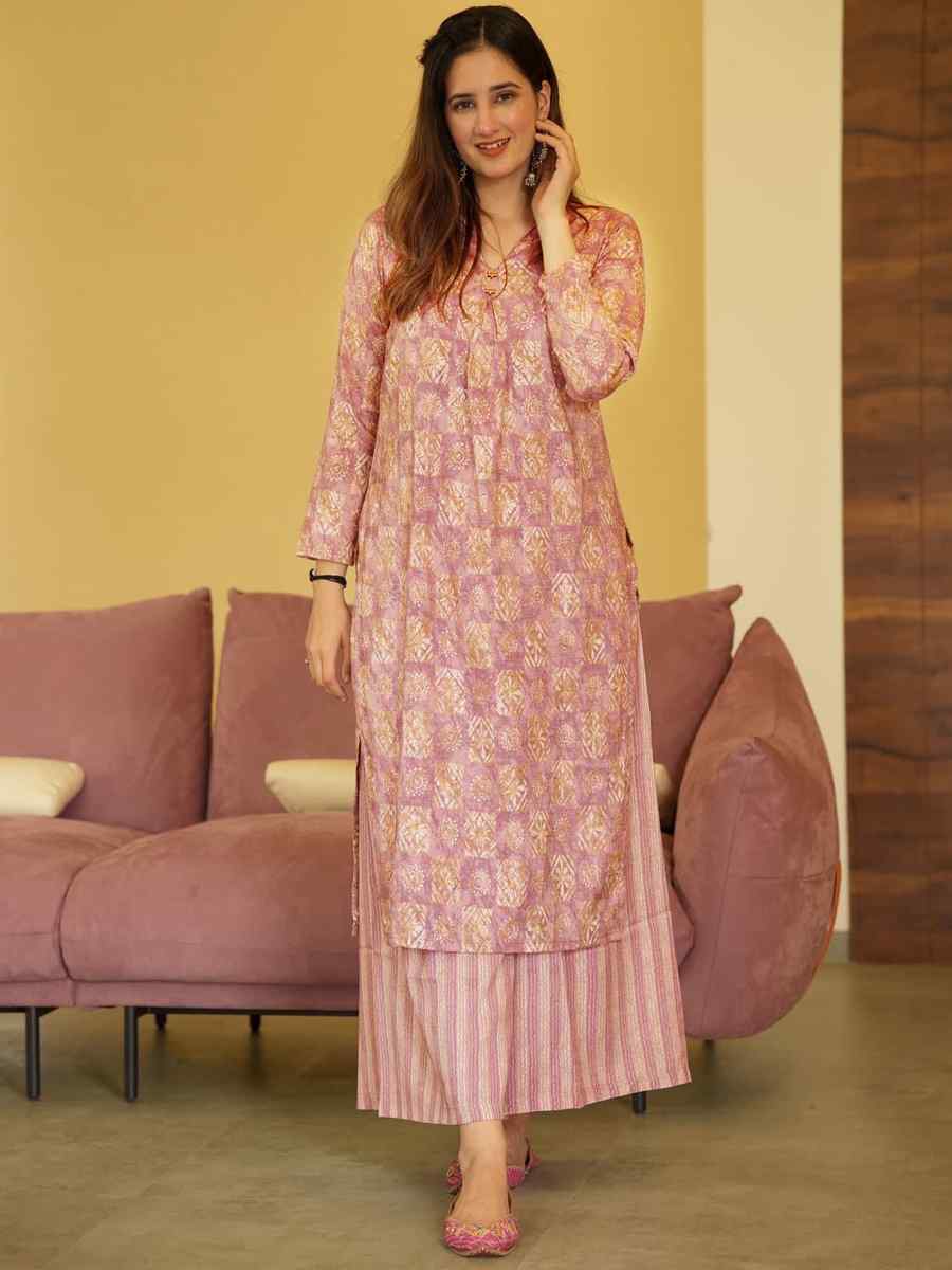 Coral Pure Maslin Printed Festival Casual Kurti With Bottom