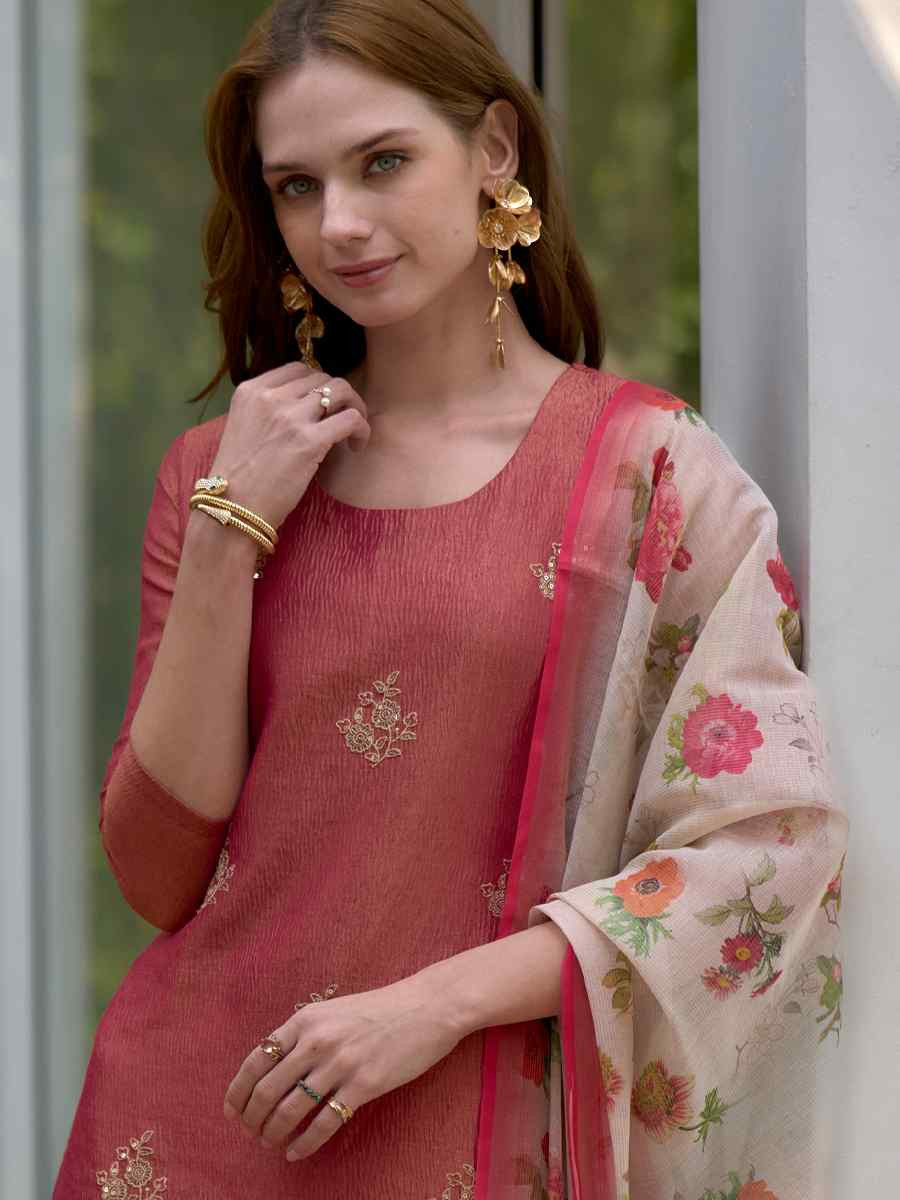 Coral Tissue Embroidered Party Wedding Ready Pant Salwar Kameez