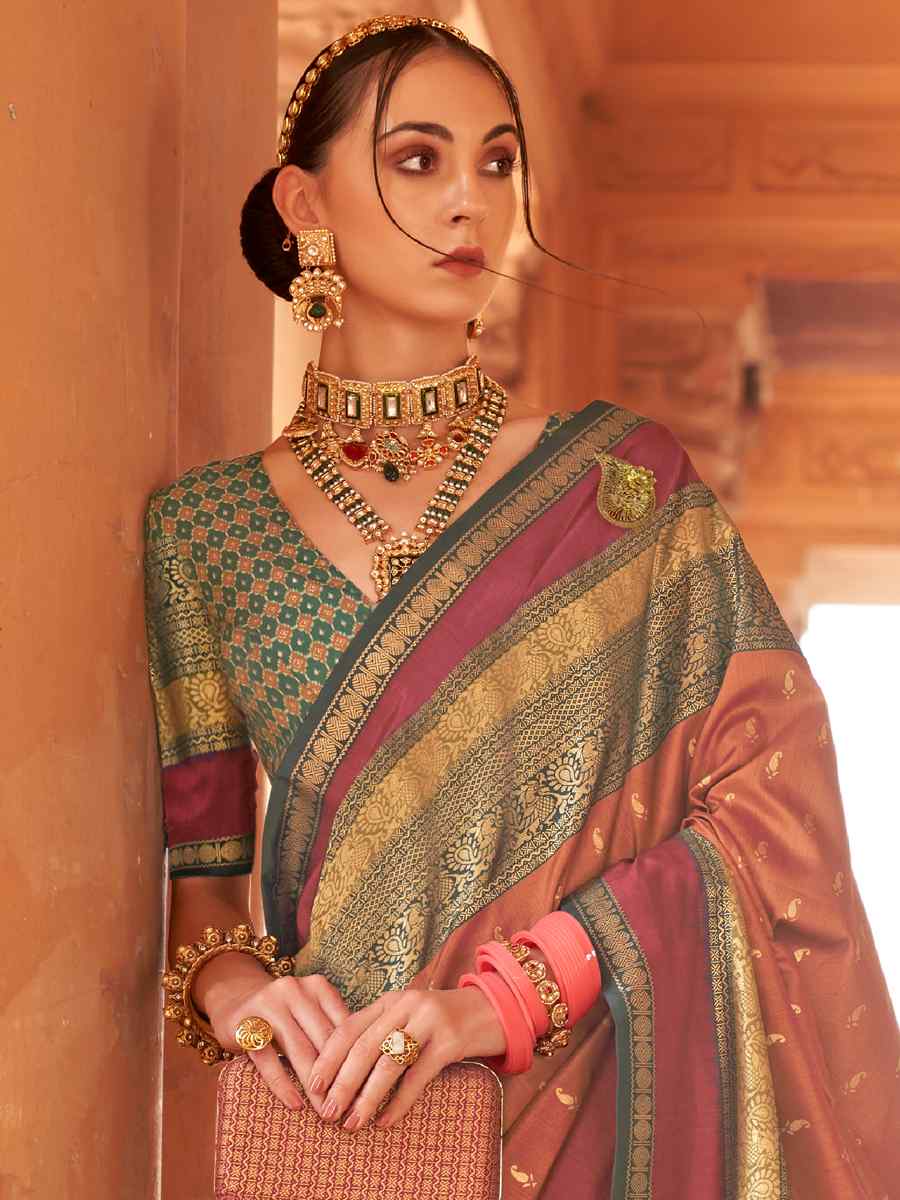 Crail Brown V B Silk Handwoven Casual Festival Classic Style Saree