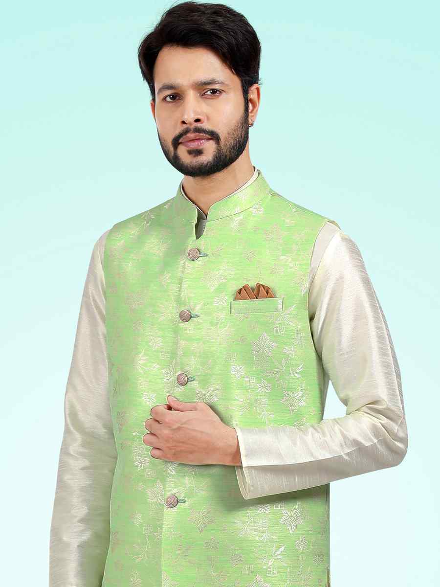 Cream Art Banarasi Silk Woven Festival Party Kurta