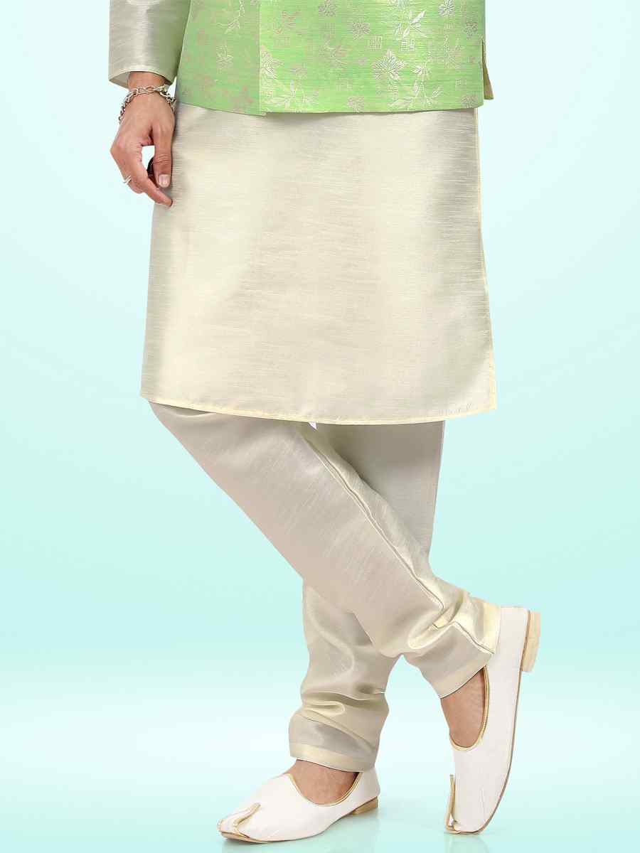 Cream Art Banarasi Silk Woven Festival Party Kurta