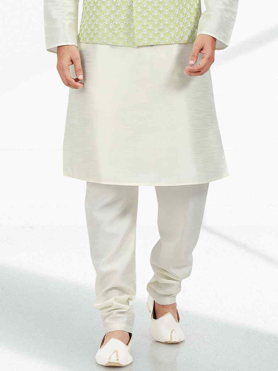 Cream Art Banarasi Silk Woven Festival Party Kurta