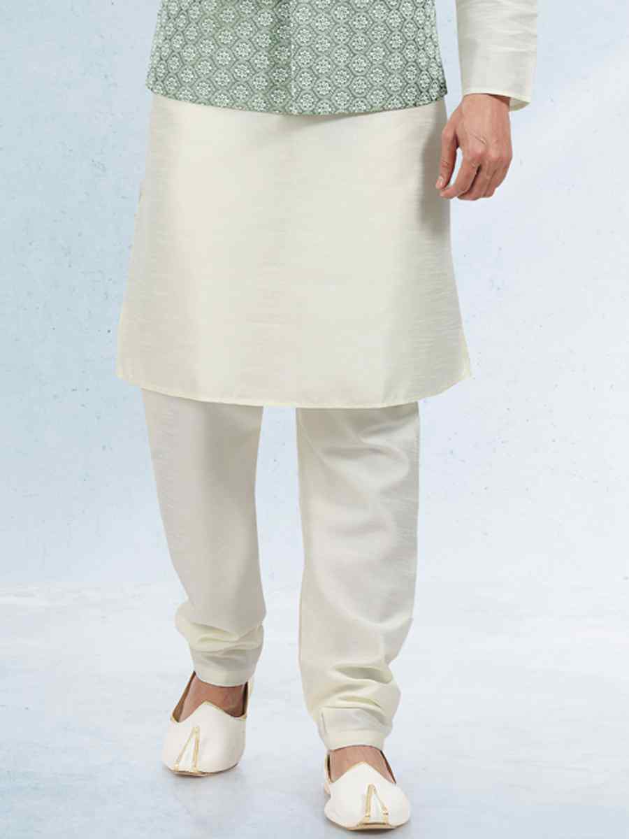 Cream Art Banarasi Silk Woven Festival Party Kurta