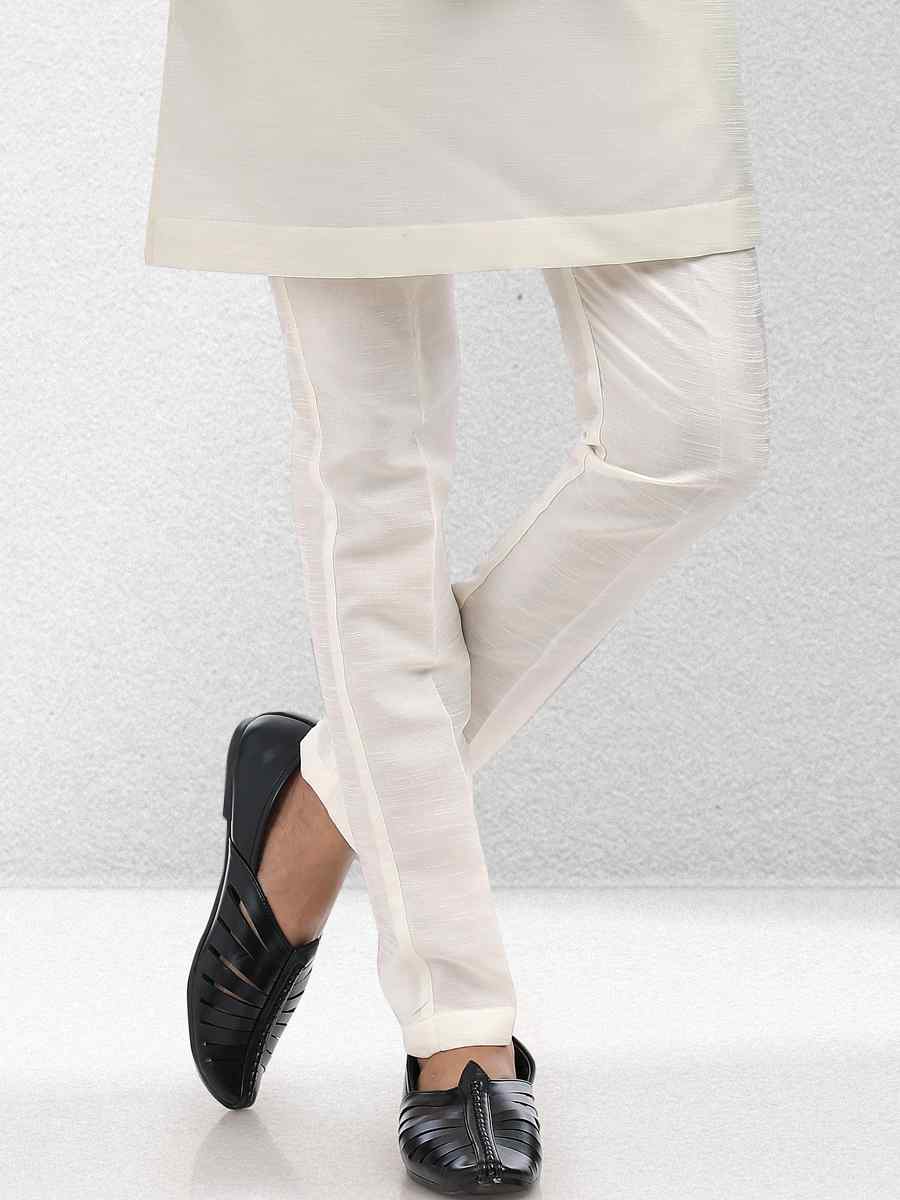 Cream Art Banarasi Silk Woven Festival Wedding Kurta