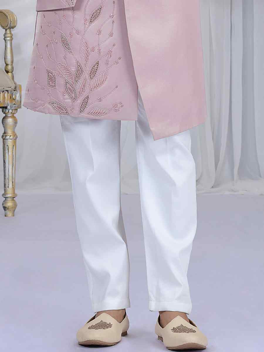 Cream Art Silk Embroidered Festival Wedding Mens Sherwani