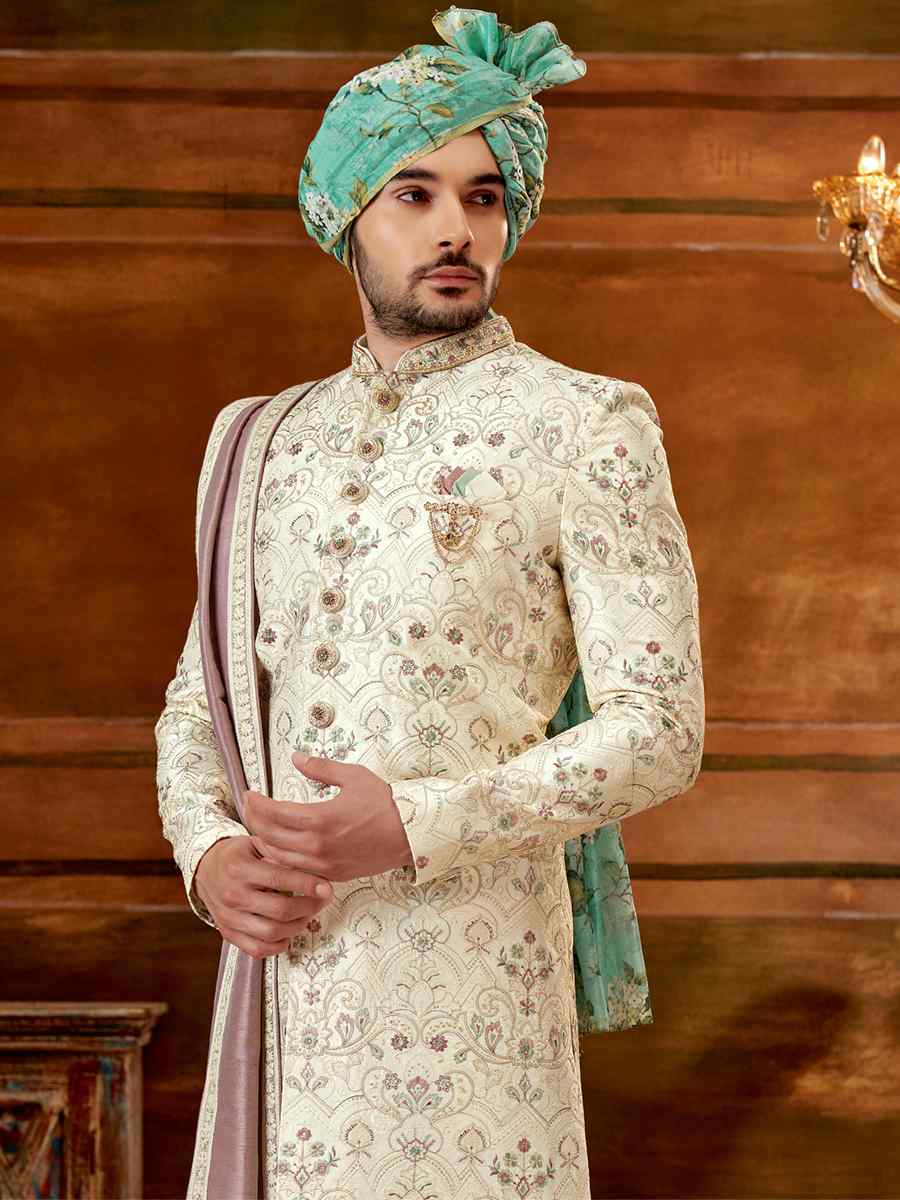Cream colour sherwani for groom hot sale