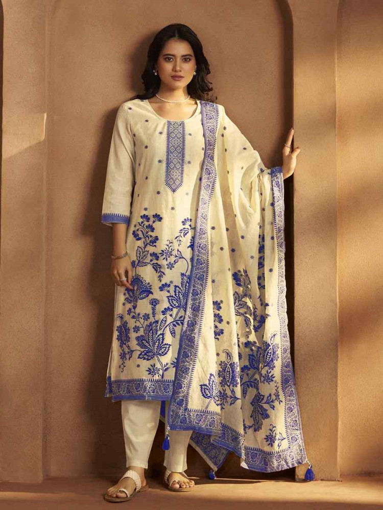 Image of Cream Art Silk Handwoven Party Festival Casual Ready Pant Salwar Kameez