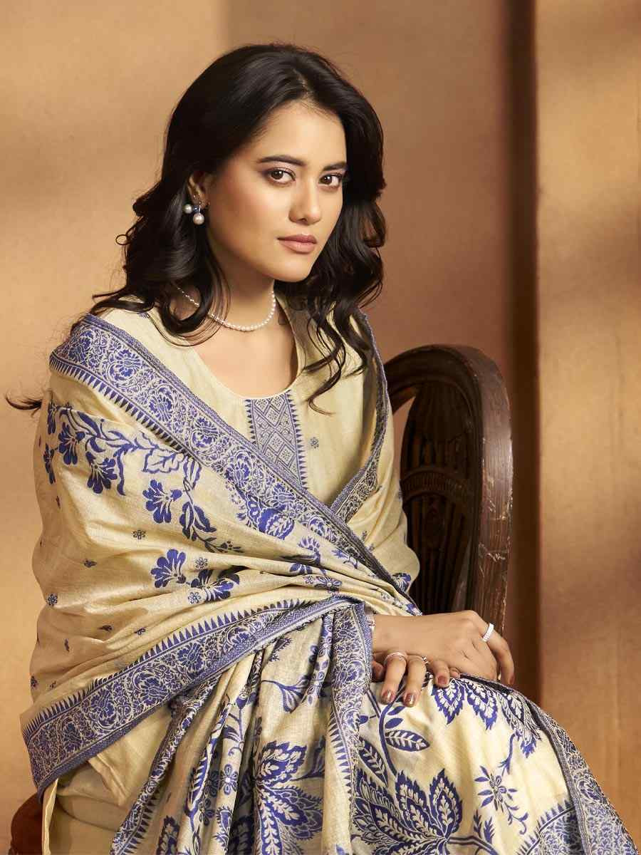 Cream Art Silk Handwoven Party Festival Casual Ready Pant Salwar Kameez