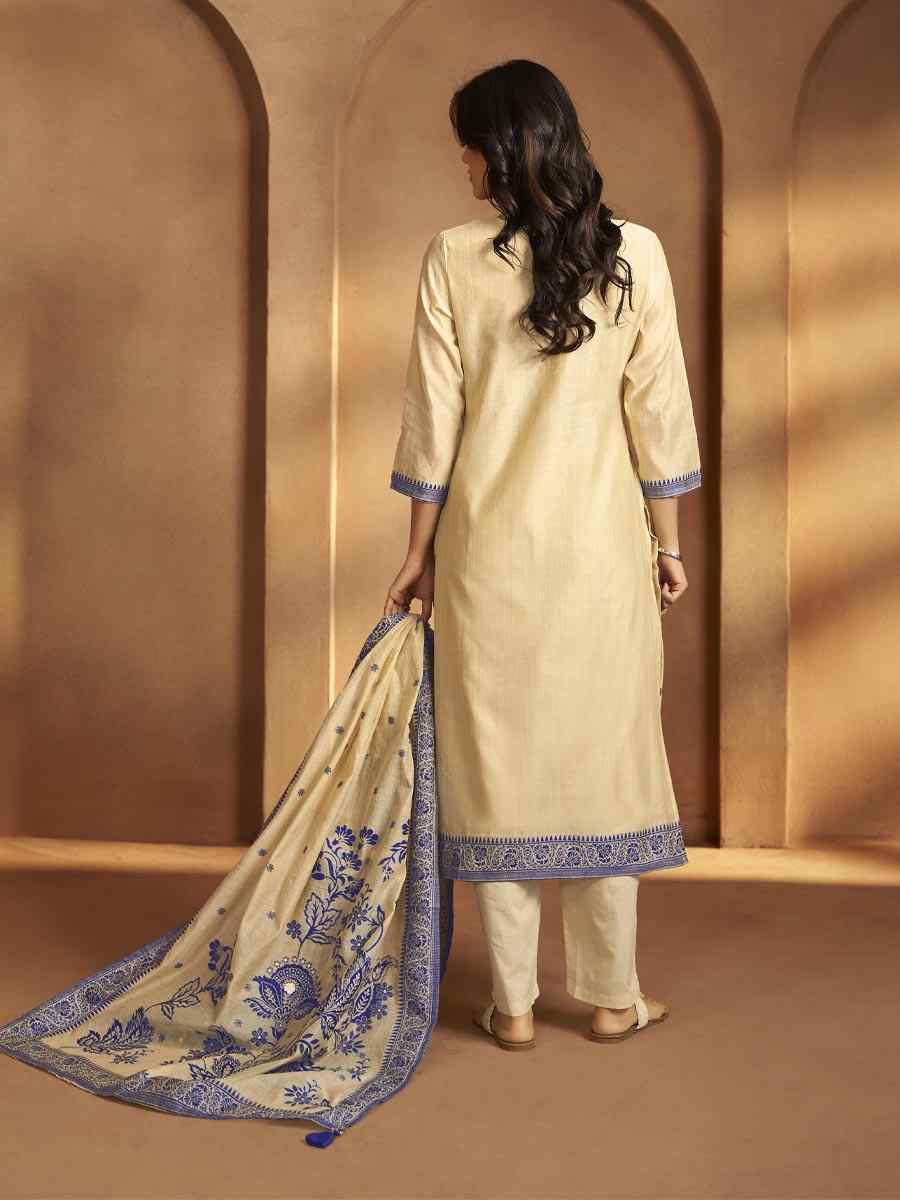 Cream Art Silk Handwoven Party Festival Casual Ready Pant Salwar Kameez